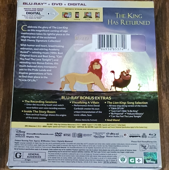 Walt Disney's THE LION KING Signature Series on BLU-RAY + DVD - Picture 2 of 2